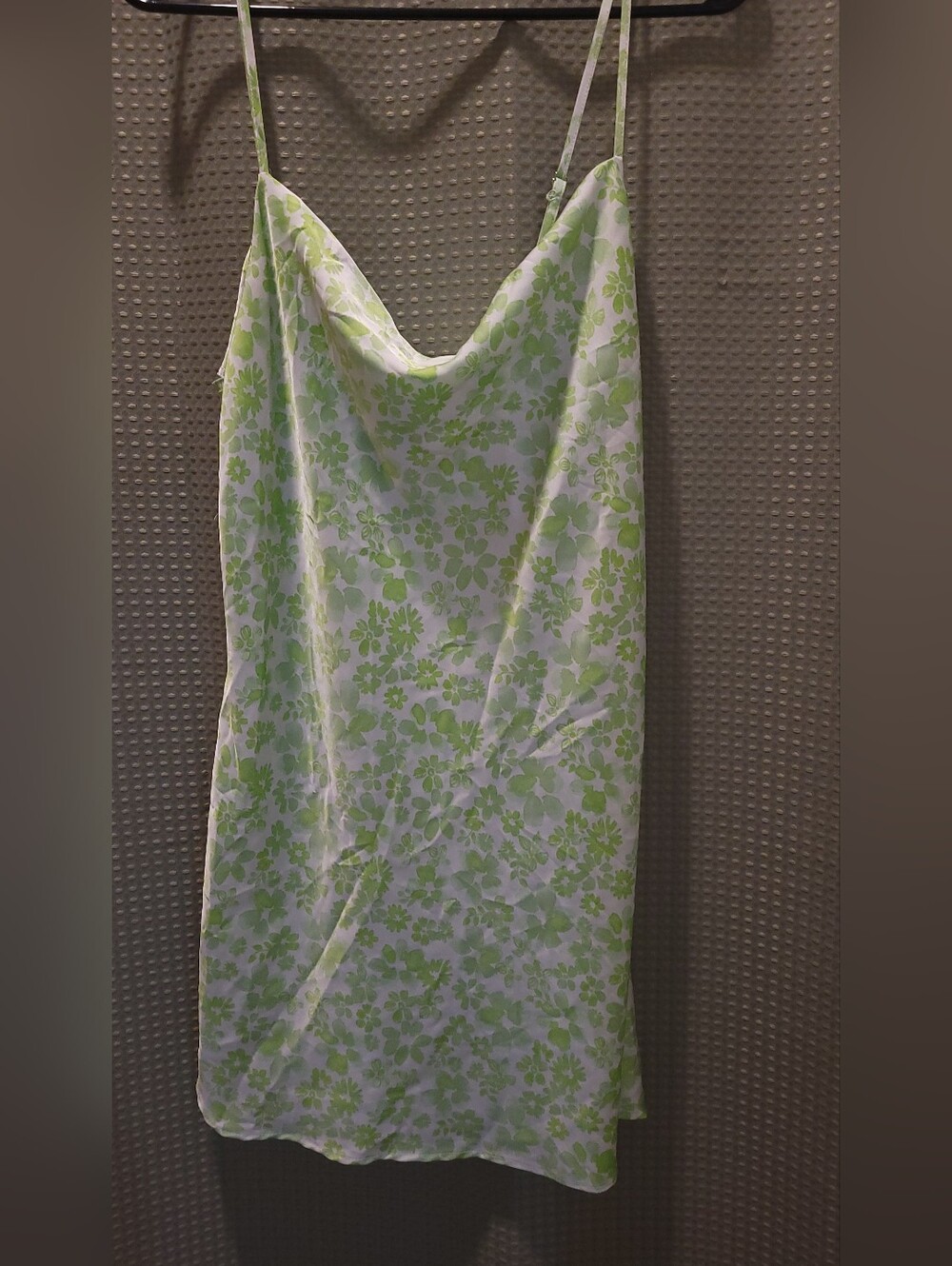 Green Floral Satin Mini Dress • Size Small - Picture 2 of 3